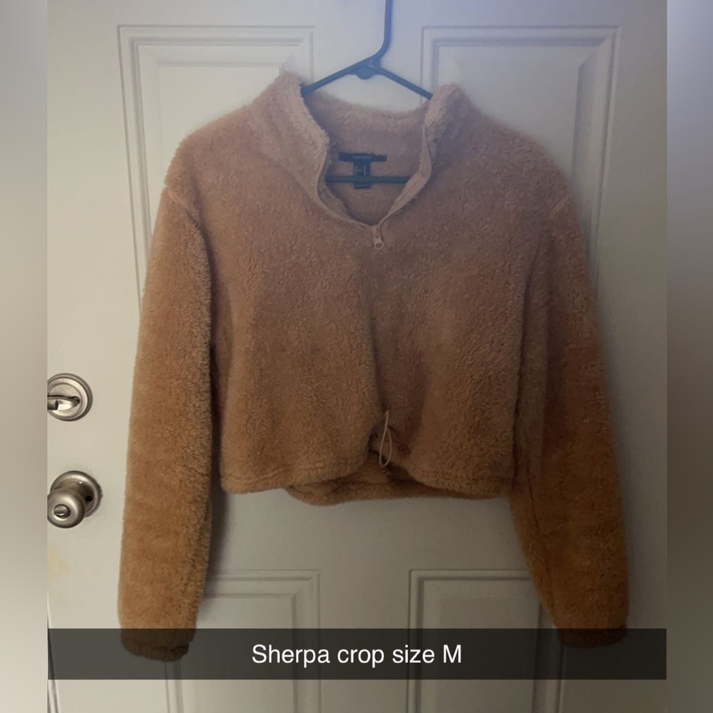 Tan Sherpa crop sweater
